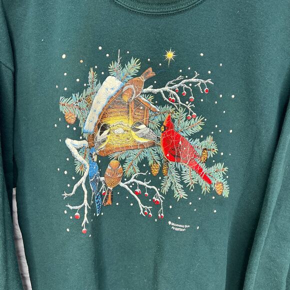 Vintage Jerzees Morning Sun 90s Cardinal Sweatshirt Size L Green Graphic - Picture 2 of 5